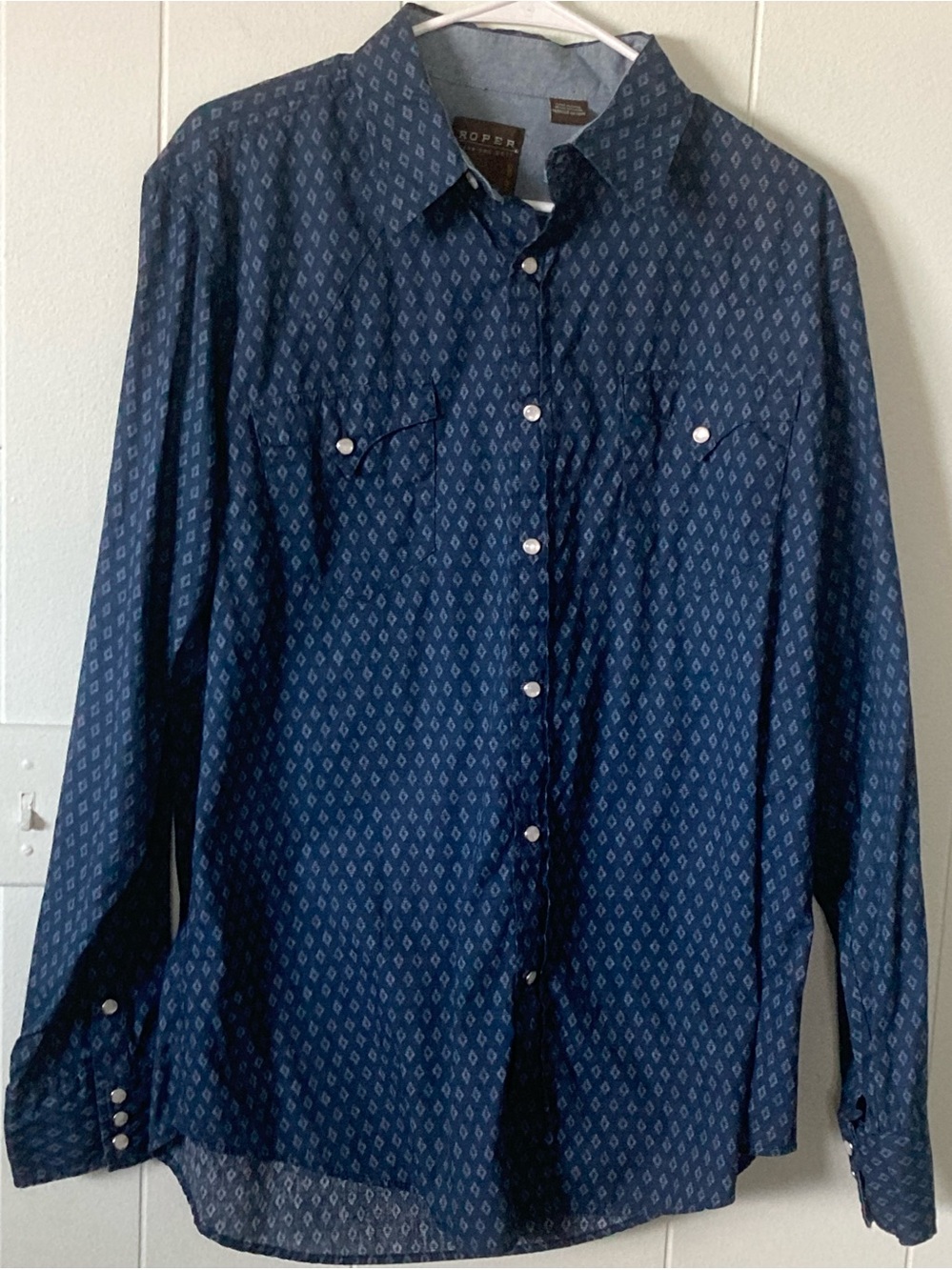 Roper SZ M Blue Patterned Western Pearl Snap Button-Down 100% Cotton